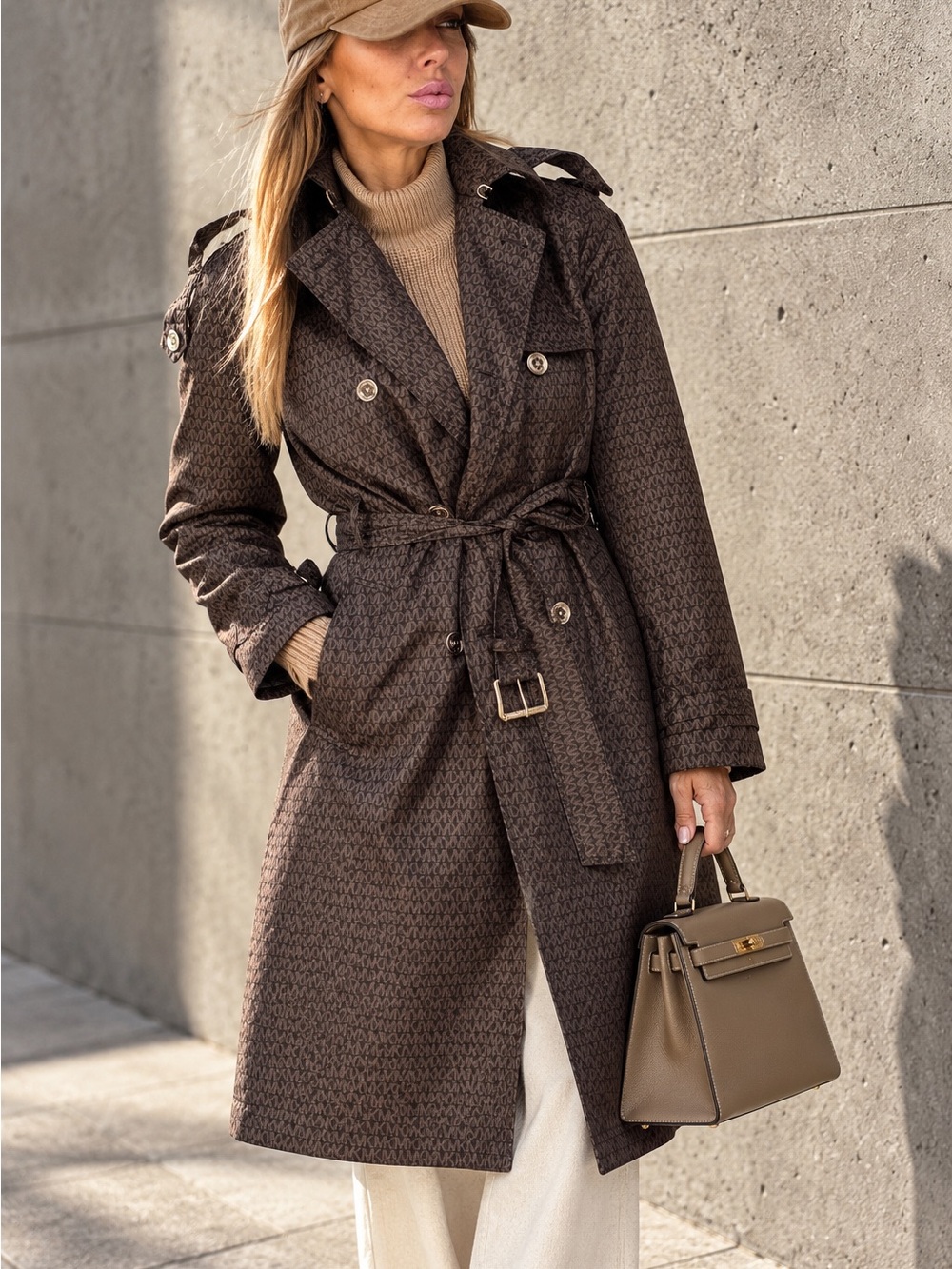 MICHAEL Michael Kors Brown Patterned Trench Coat